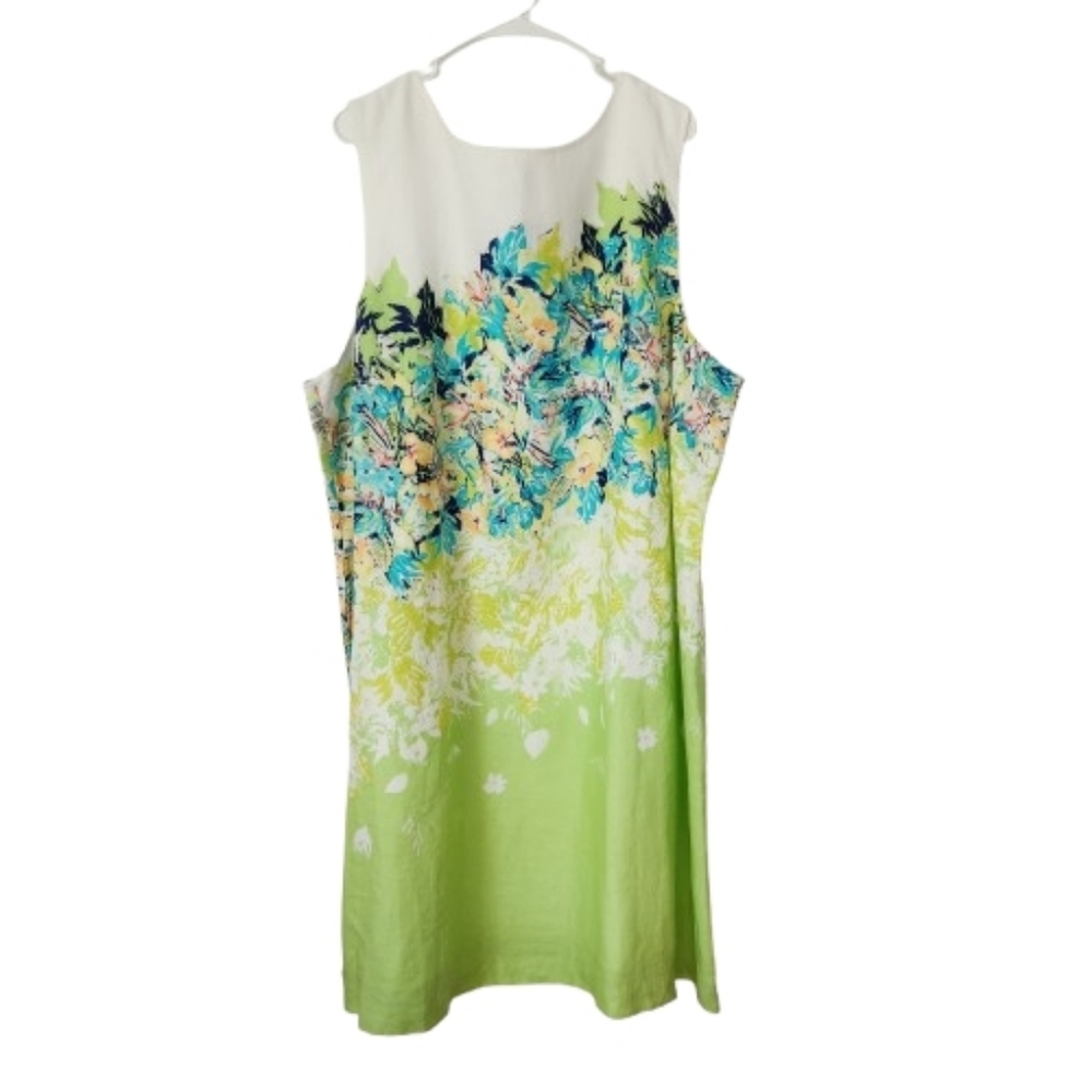 NWT J. Jill Green Floral Linen Sheath Dress 4X